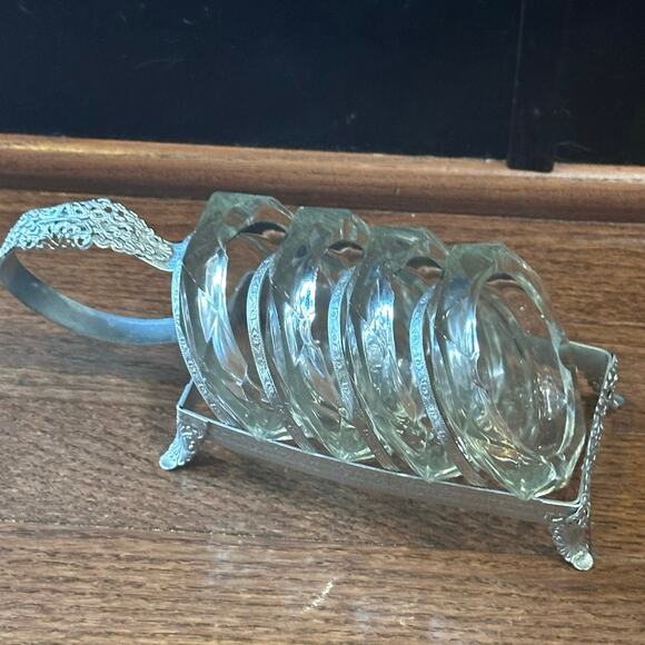 Vintage Mid Century Glass Ashtray & Caddy Set Floral-Like New - Picture 3 of 16